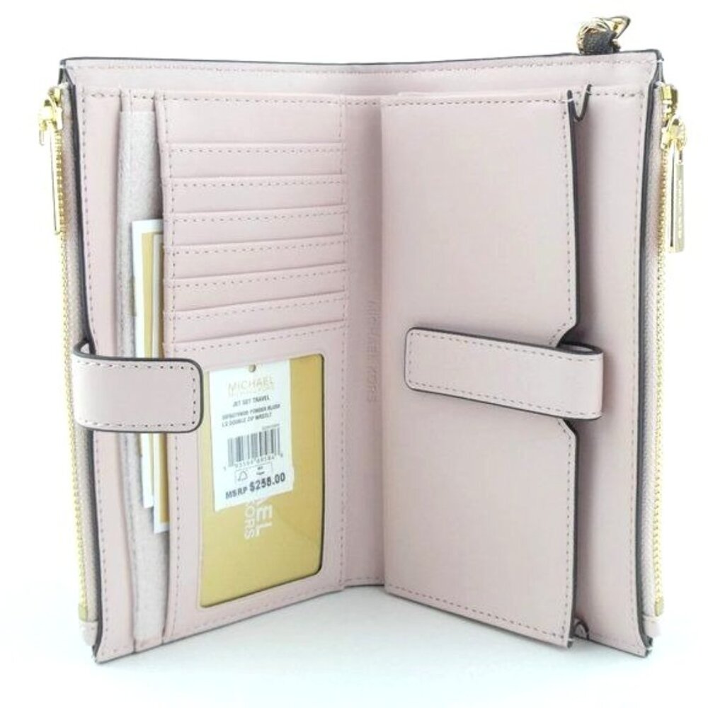 Michael Kors Powder Blush Jet Set Travel Large Double Zip Wristlet NWT - Picture 3 of 5